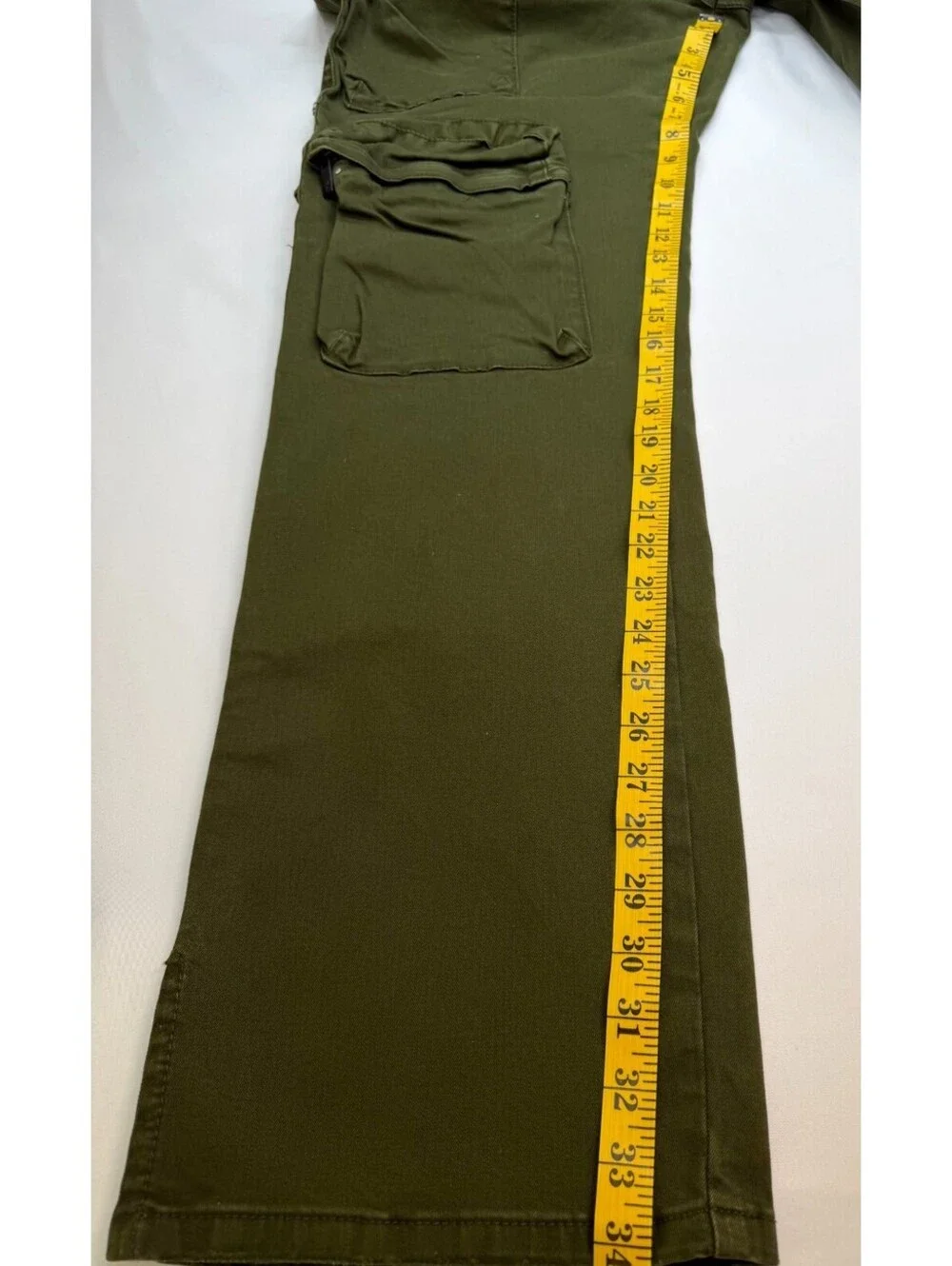 Preme Men's Jeans Straight Mid Rise Denim Cargo Pocket Solid Size 40 Green
